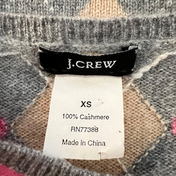 J Crew Womens Cashmere Argyle Crew Neck Sweater Gray Pink Red size XS - Picture 5 of 7